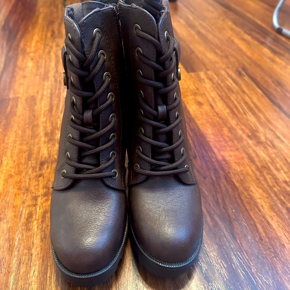 Brown lace up combat boots